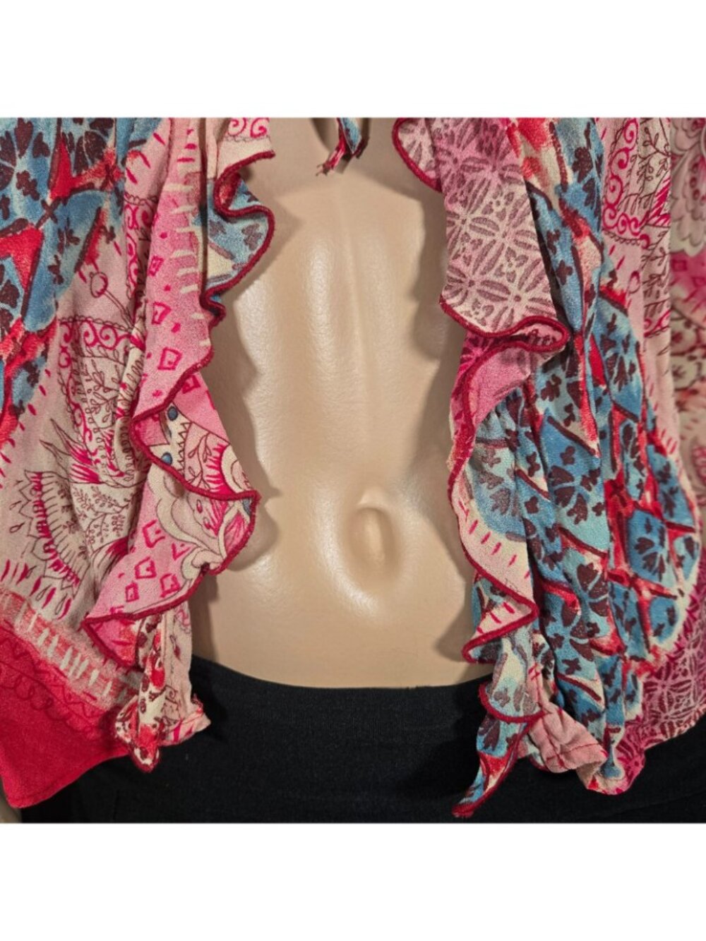 Y2K Next Tie Front Chiffon Top Pink Blue Ruffled Size S Euro Summer Boho Fairy - Picture 4 of 15